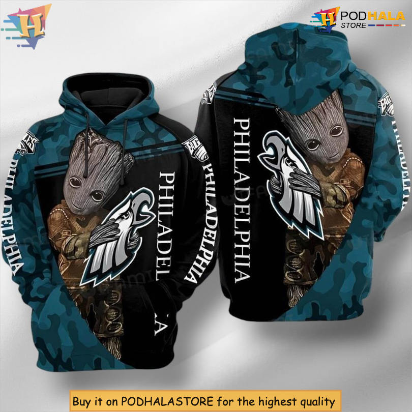Groot Hugging Logo Design Philadelphia Eagles Unisex Hoodie Custom Gear