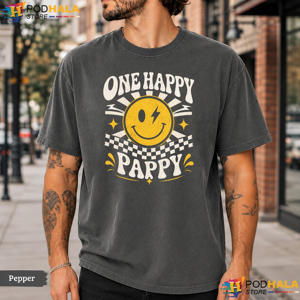 Groovy Pappy Comfort Colors T-Shirt One Happy Dude Birthday Family Match Tee