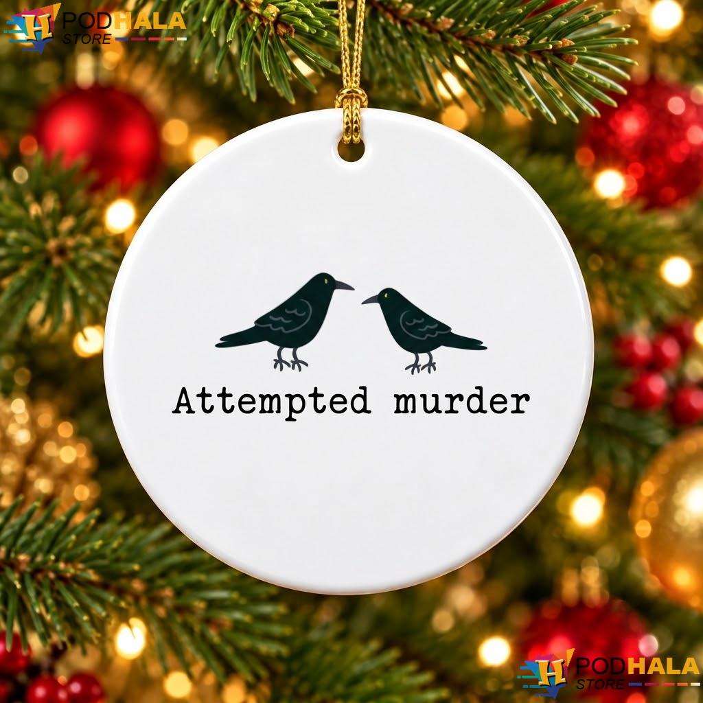 Group Crows Ravens Christmas Ornament Attempted Murder Funny Holiday