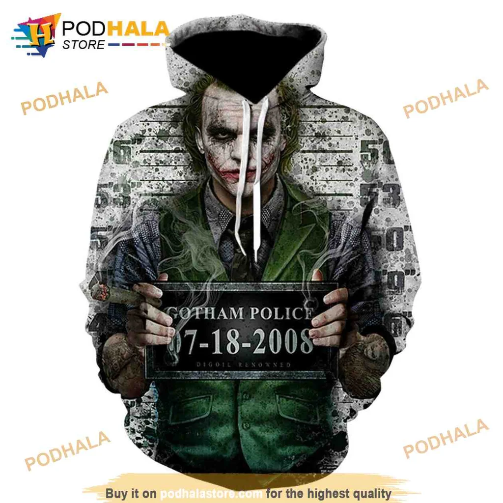 Grungy Joker Clown 3d Hoodie With Distressed Gotham Police Design