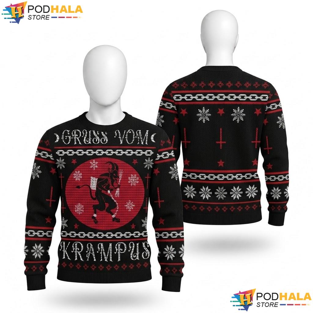 Gruss Vom Krampus Ugly Christmas Sweater Goth Demon Xmas Holiday Top