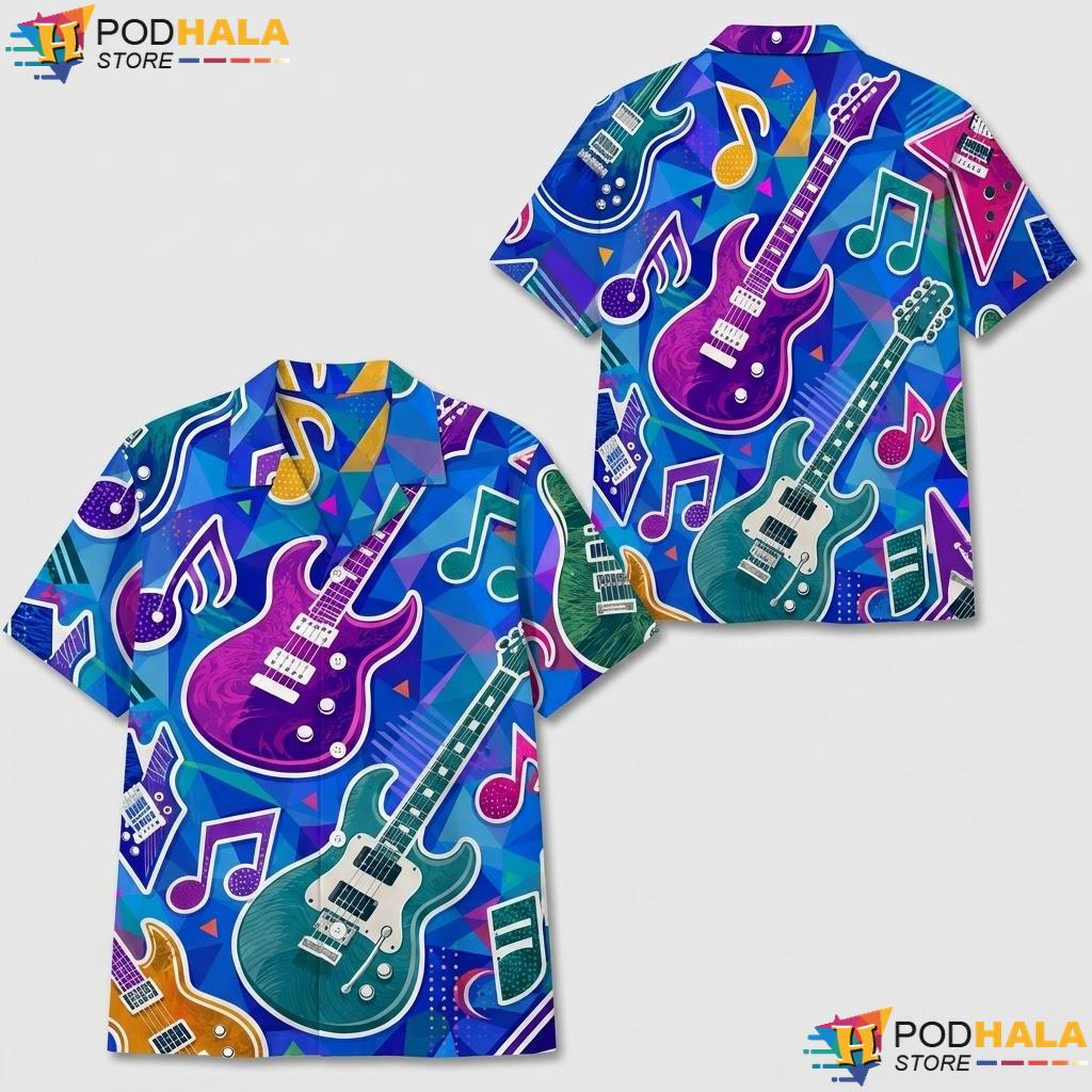Guitar Music Note Hawaiian Shirt Vibrant Musical Lover Casual Apparel