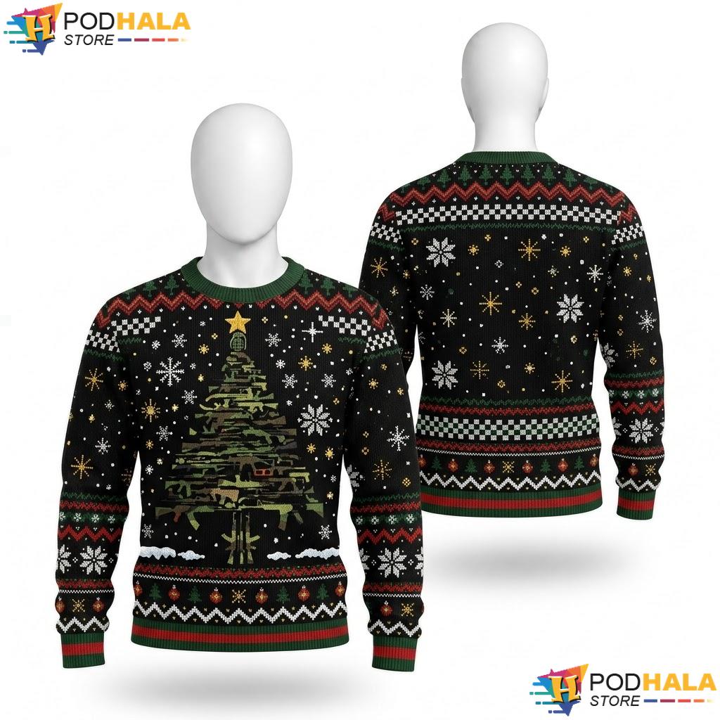Guns Christmas Tree Ugly Xmas Sweater Funny Veteran Gun Lover Outfit