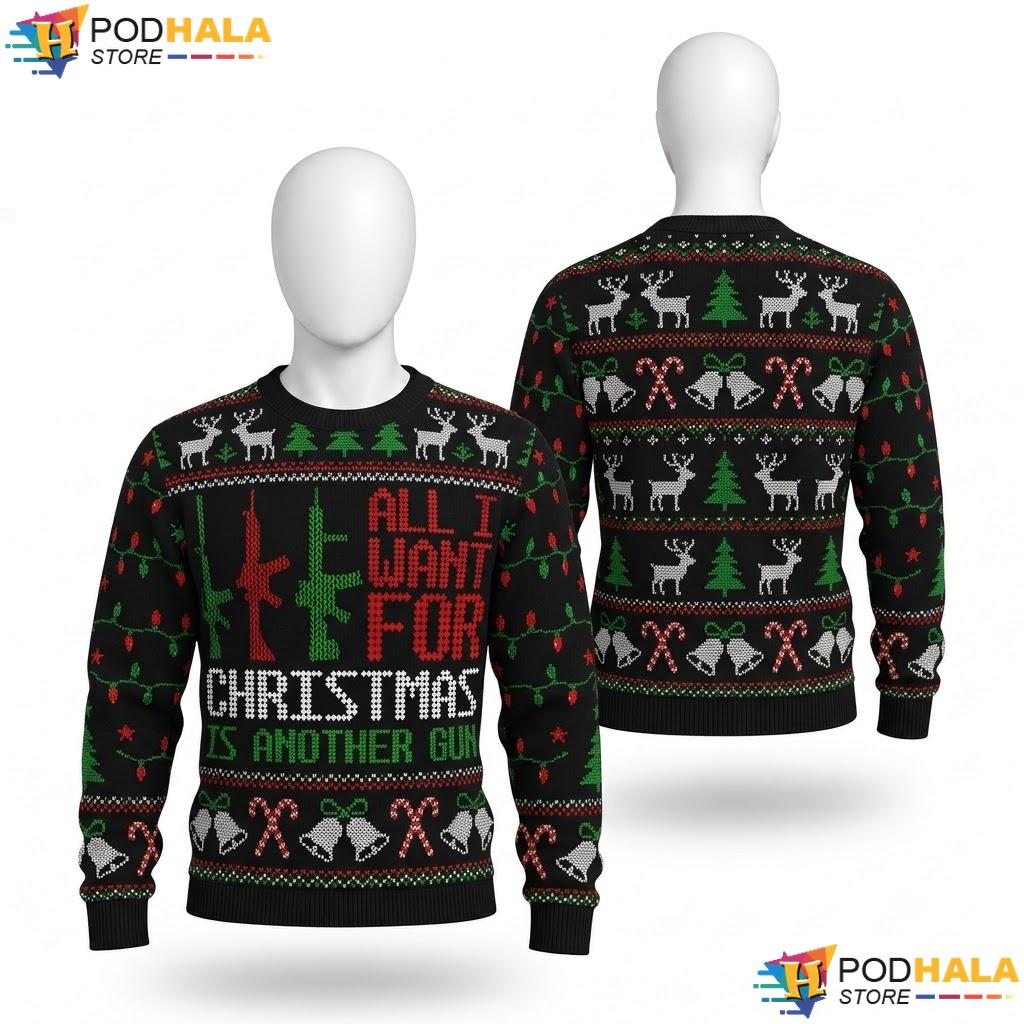 Guns Hunting Military Ugly Christmas Sweater All I Want Holiday Top
