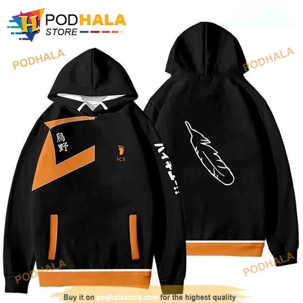 Haikyuu Volleyball Feather 3d Hoodie With Orange Accents