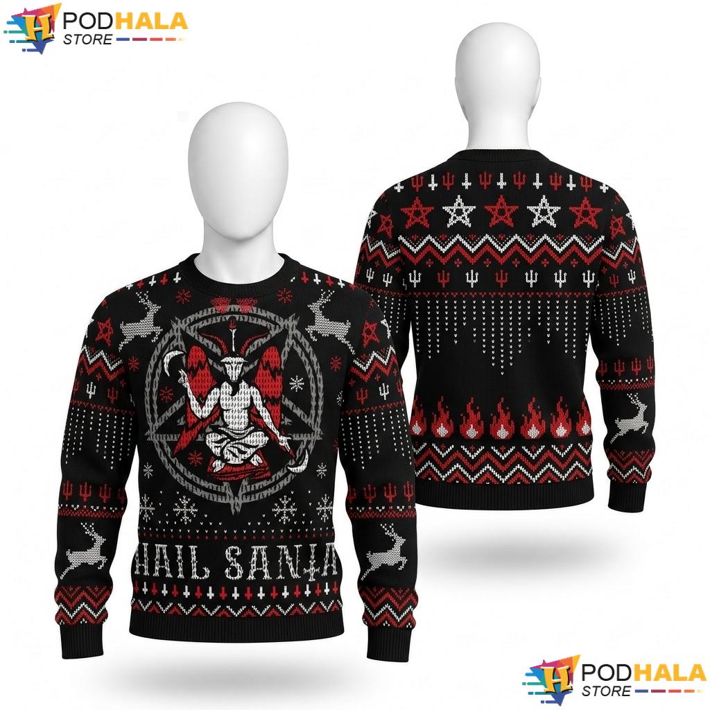 Hail Santa Satanic Ugly Christmas Sweater Funny Goth Demon Holiday Top