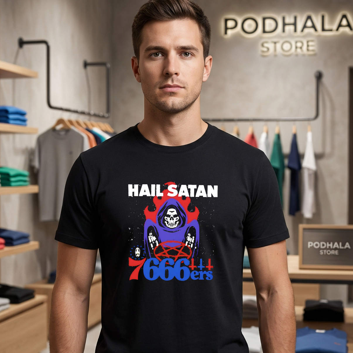 Hail Satan 666 Occult Graphic Shirt Death Metal Vintage Novelty Casual Mens