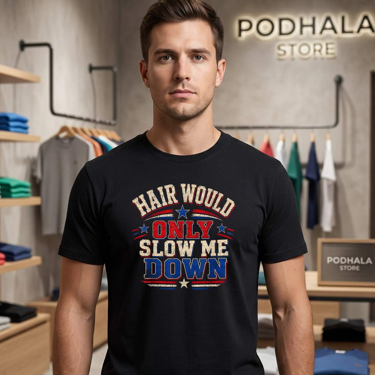 Hair Would Slow Me Shirt Bald Retro Vintage Funny Humor Graphic Mens Apparel
