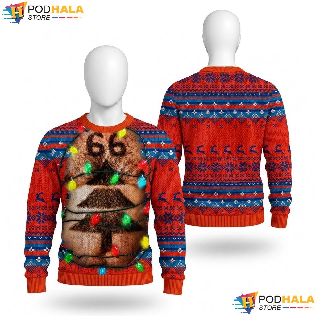 Hairy Belly Ugly Christmas Sweater Cheerful Funny Festive Design Top
