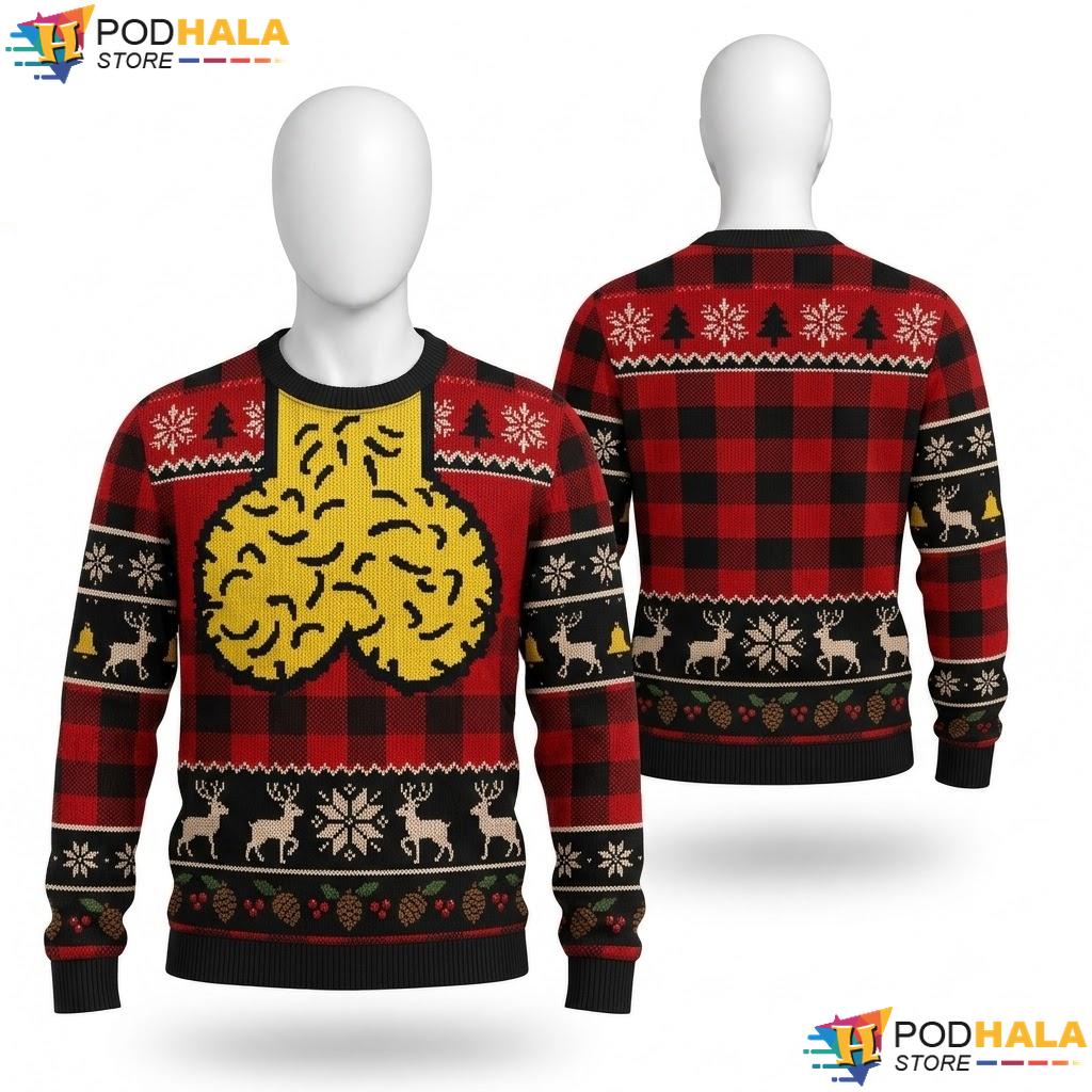 Hairy Butt Reindeer Plaid Ugly Christmas Sweater Funny Quirky Xmas Top