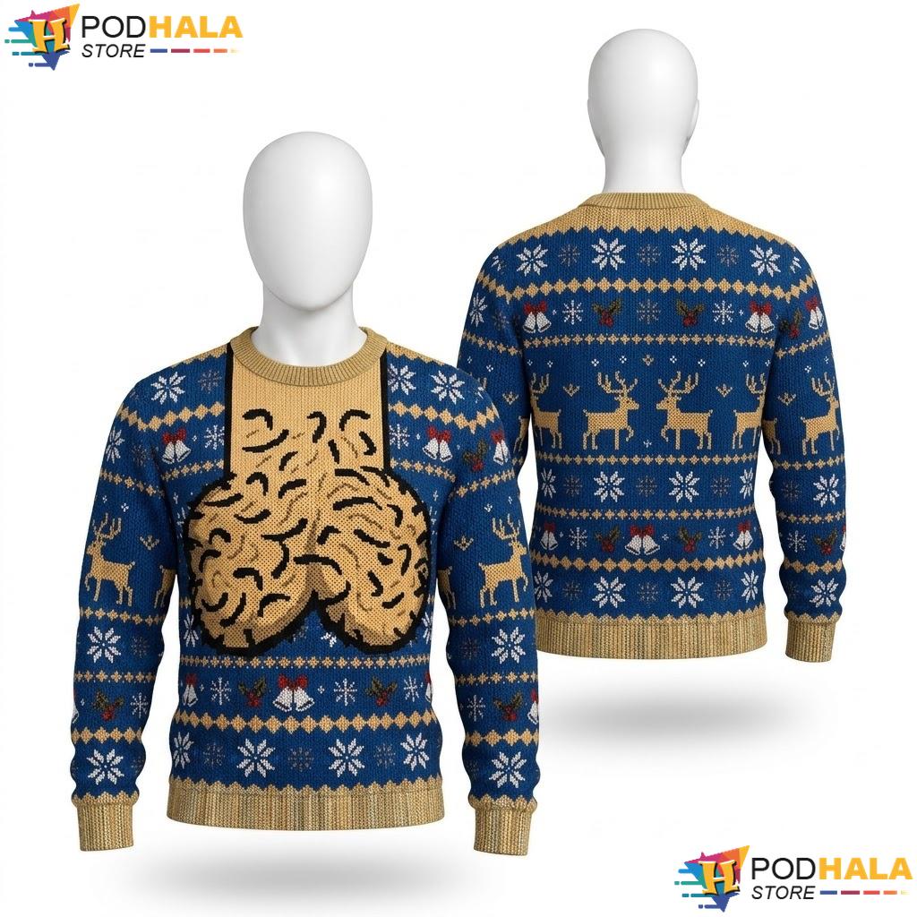 Hairy Chest Light Blue Funny Ugly Sweater Christmas Holiday Mens Apparel