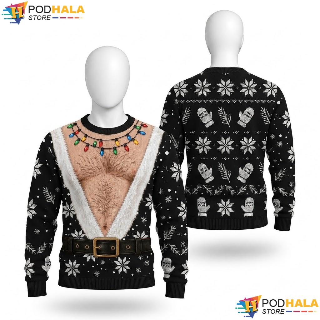 Hairy Santa Lights Snowflake Ugly Xmas Sweater Playful Christmas Outfit