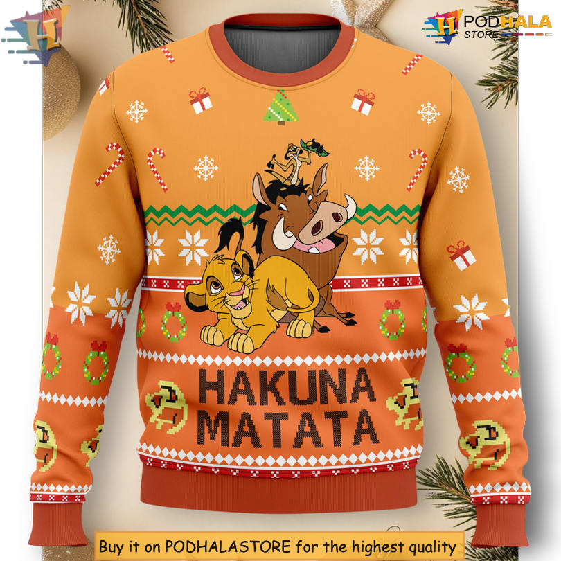 Hakuna Matata Quote Lion King Scene Tropical Disney Pattern Holiday Sweater