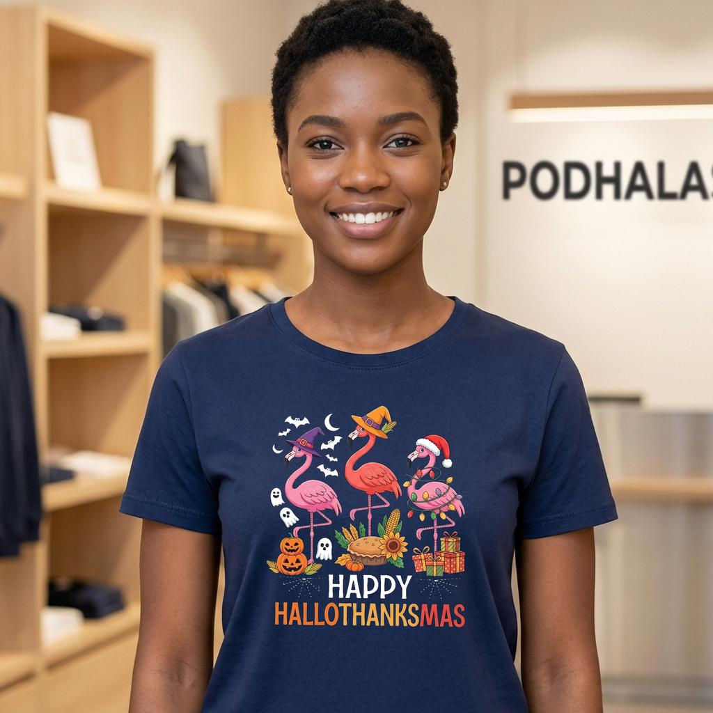 Hallothanksmas Flamingo Thanksgiving Tee Happy Xmas Halloween Top Hallothanksmas Flamingo Thanksgiving Tee Happy Xmas Halloween Top