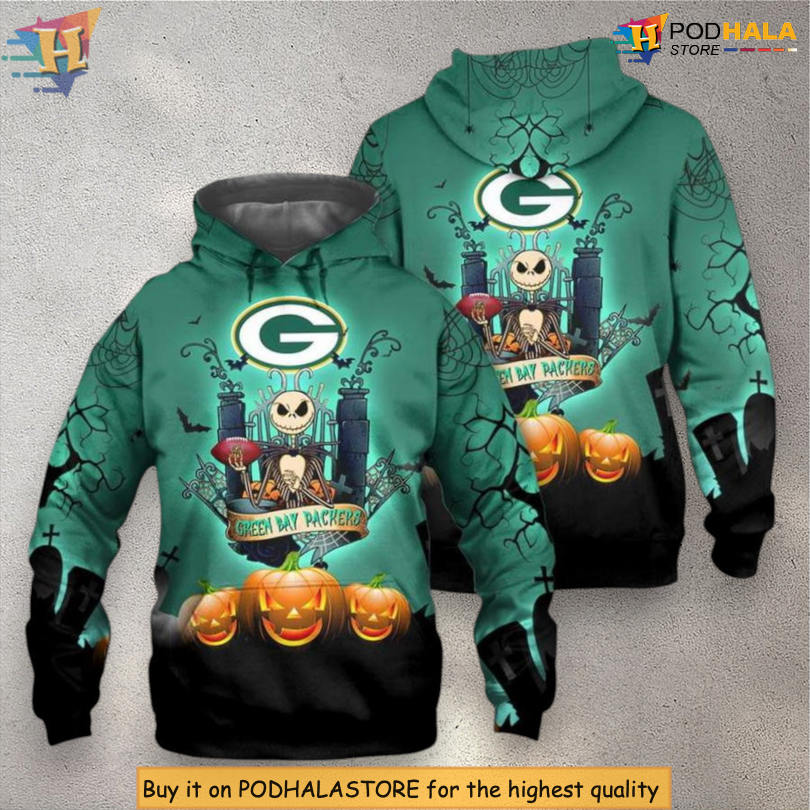 Halloween Edition Youth Green Bay Packers Hoodie Spooky Zipper 3D
