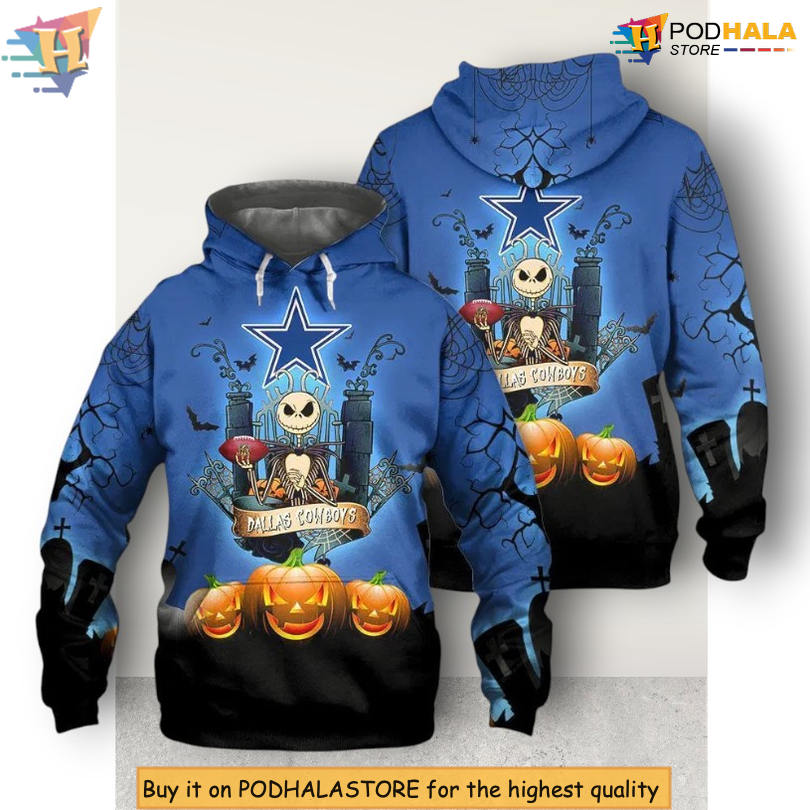 Halloween Jack Skellington Theme Custom Name Dallas Cowboys Hoodie 3D Gift