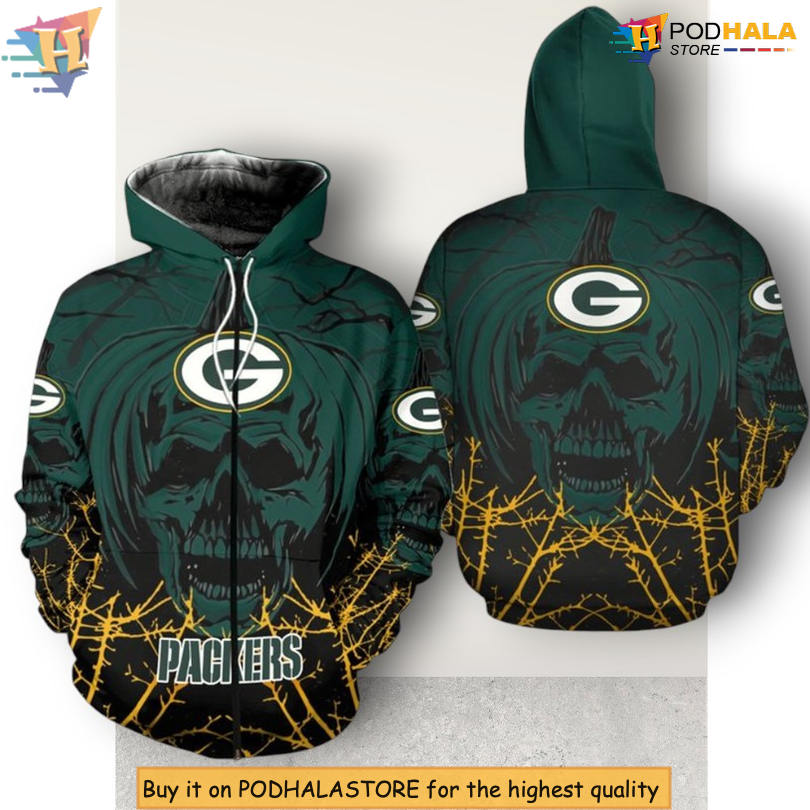 Halloween Pumpkin Skull Print Green Bay Packers Sweatshirts & Hoodies 3D Halloween Pumpkin Skull Print Green Bay Packers Sweatshirts & Hoodies 3D