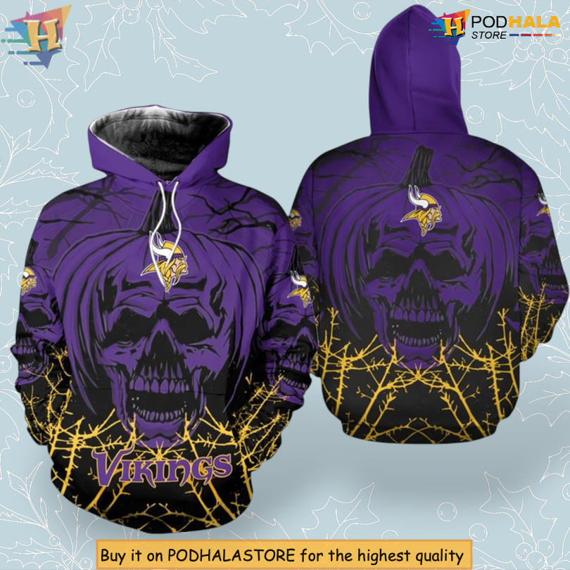 Halloween Pumpkin Skull Print Minnesota Vikings Hoodie Horror Theme 3D Apparel