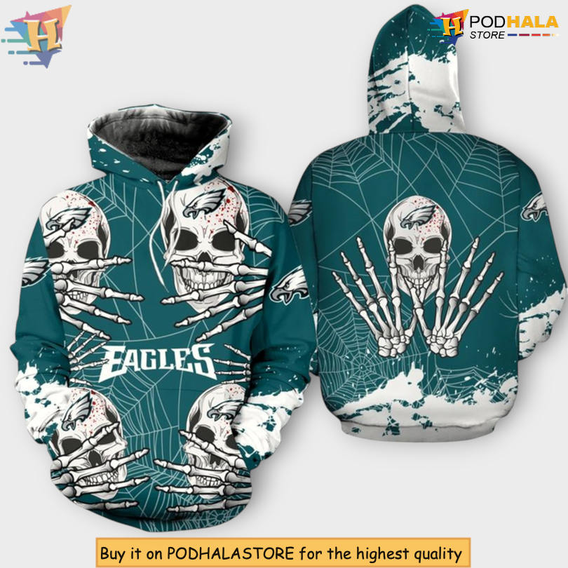 Halloween Skull Print Mens Philadelphia Eagles Hoodie Fan Edition