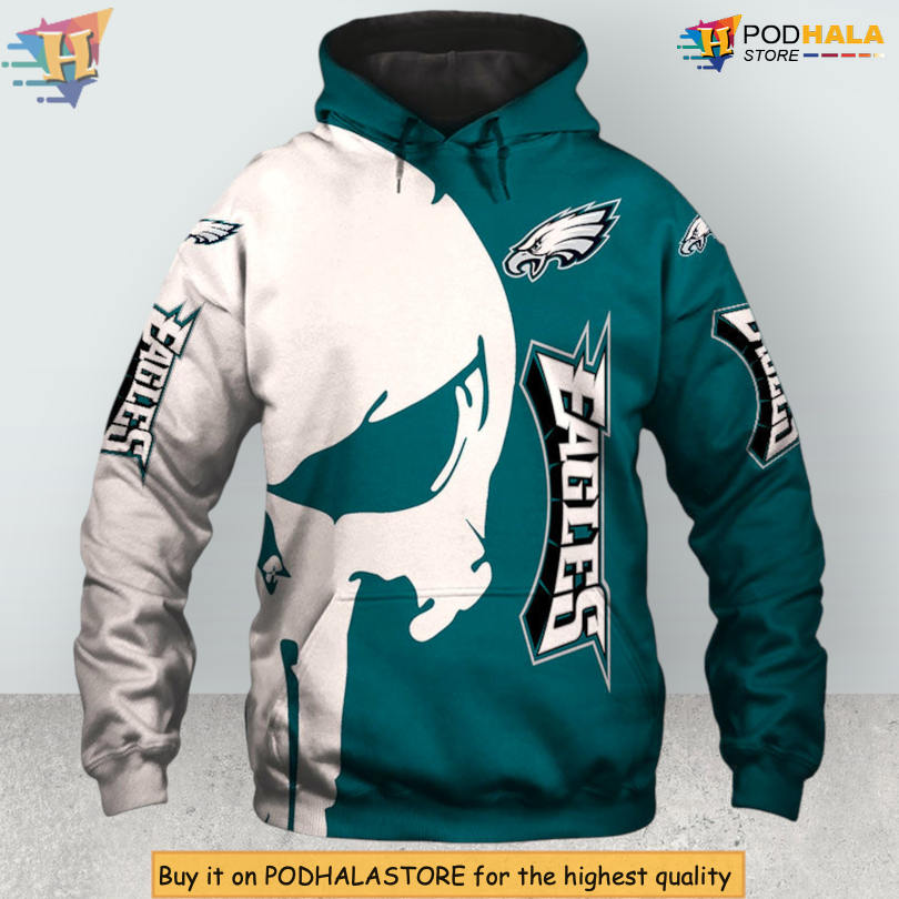 Halloween Skull Printed Custom Philadelphia Eagles Hoodie Unique Gift