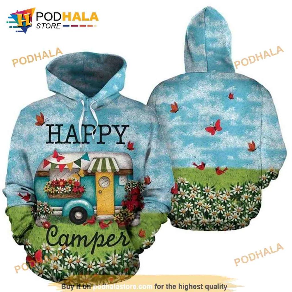 Happy Camper 3d Hoodie With Whimsical Camper Van Design