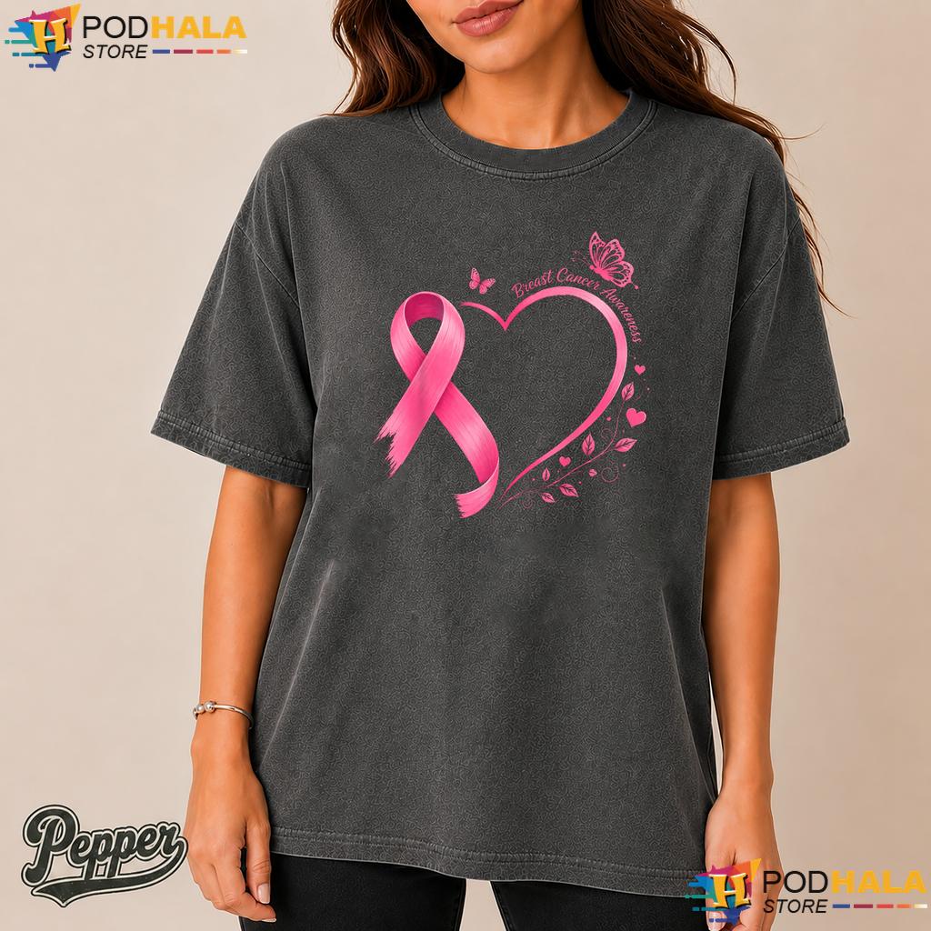 Heart Butterfly Pink Ribbon Comfort Colors Shirt Breast Cancer Women Heart Butterfly Pink Ribbon Comfort Colors Shirt Breast Cancer Women