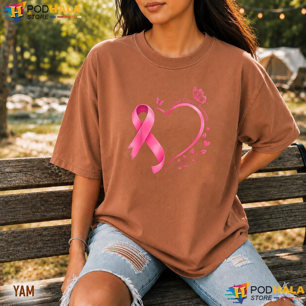 Heart Butterfly Pink Ribbon Comfort Colors Tshirt Breast Cancer Women Heart Butterfly Pink Ribbon Comfort Colors Tshirt Breast Cancer Women