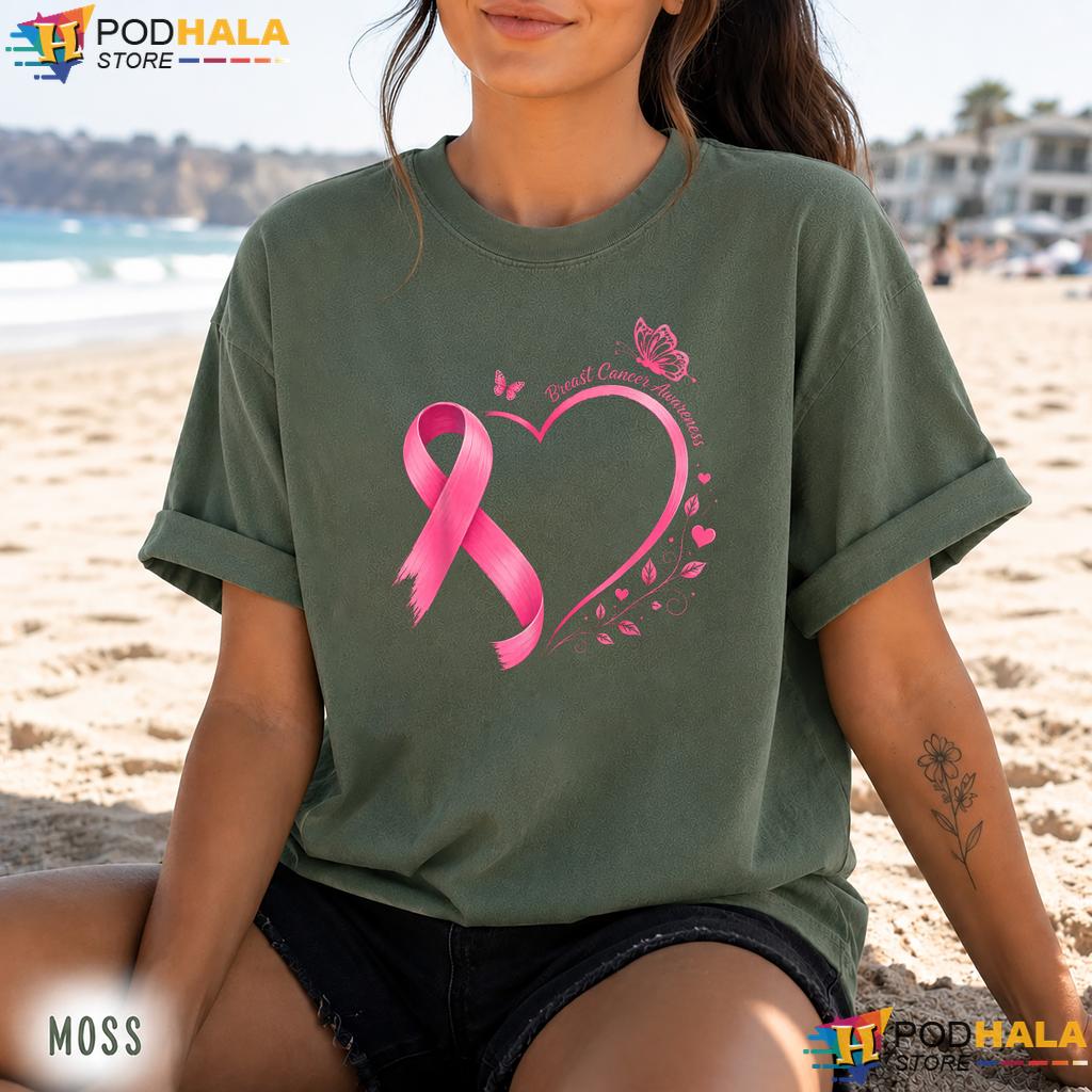 Heart Butterfly Pink Ribbon Comfort Colors Tee Breast Cancer Women Heart Butterfly Pink Ribbon Comfort Colors Tee Breast Cancer Women
