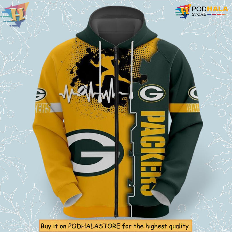 Heartbeat Line Graphic Green Bay Packers Hoodie 3D NFL Fans Edition