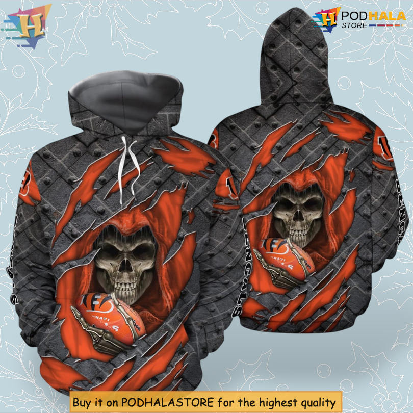 Heavy Metal Skull Pattern Cincinnati Bengals All Over Print Hoodie 3D Zip Up