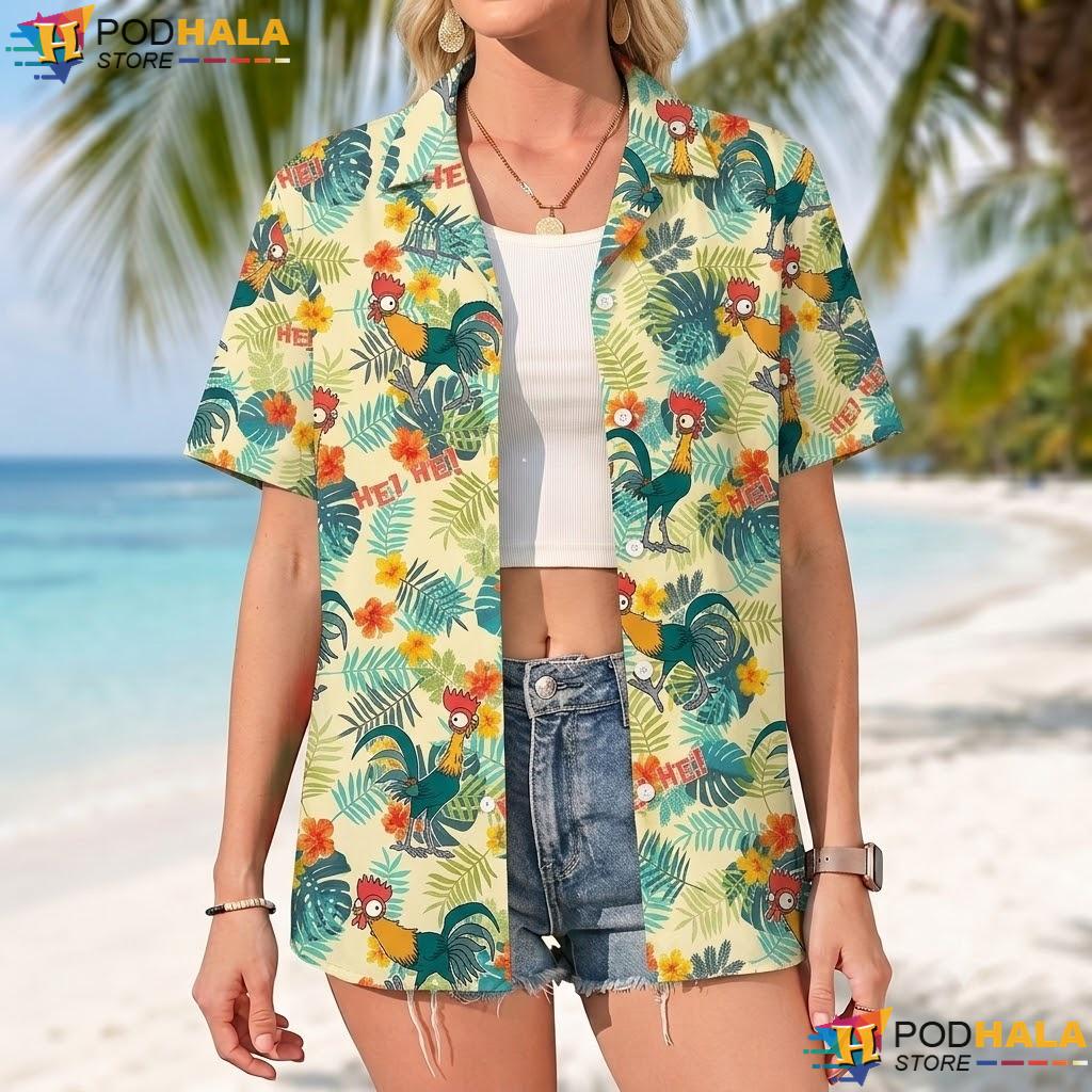 Hei Hei Rooster Short-sleeve button-up shirt Tropical Vacation Resort Beach Outfit Hei Hei Rooster Short-sleeve button-up shirt Tropical Vacation Resort Beach Outfit