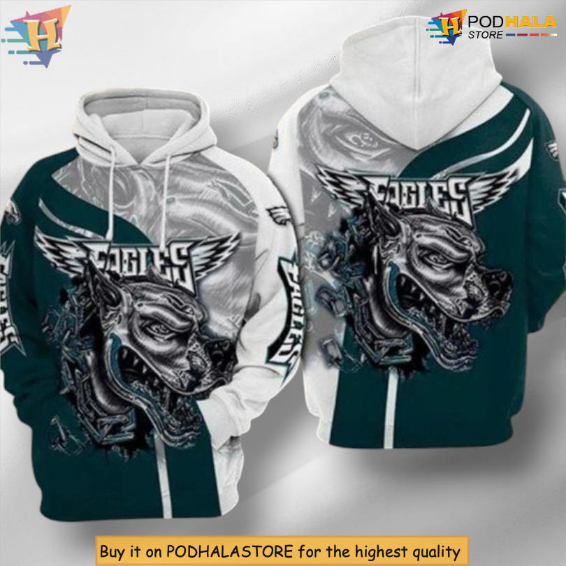Hell Dog Full Print Art Philadelphia Eagles Hoodie 3D NFL Themed Apparel