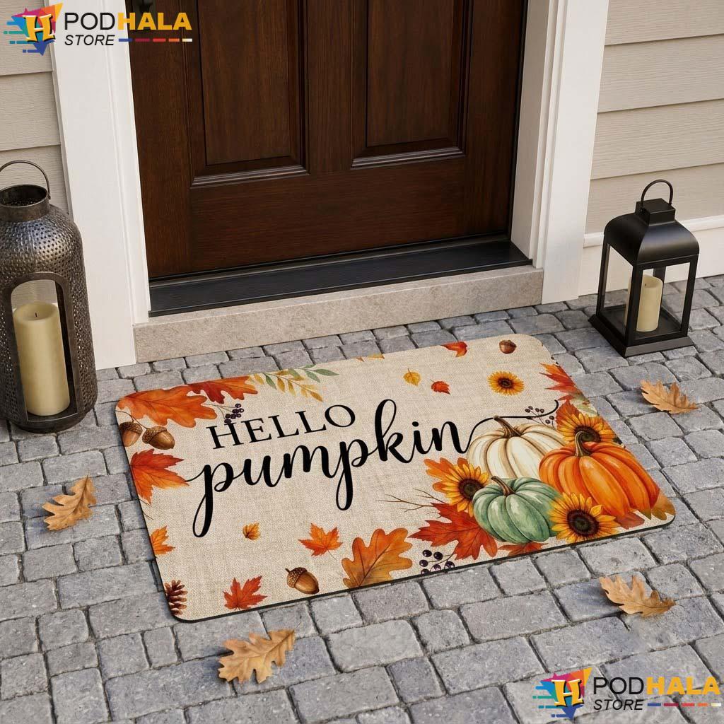 Hello Pumpkin Fall Doormat Vibrant Autumn Colorful Leaf Entrance Rug Decor - View 1 Hello Pumpkin Fall Doormat Vibrant Autumn Colorful Leaf Entrance Rug Decor - View 1