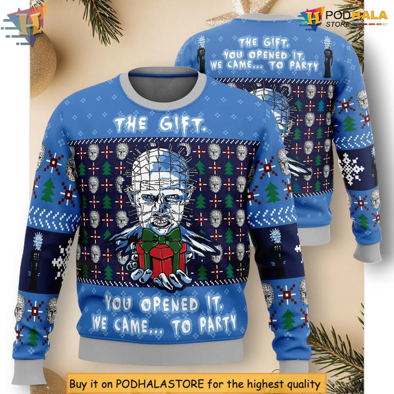 Hellraiser Gift Box Horror Movie Theme Festive Holiday Christmas Sweater