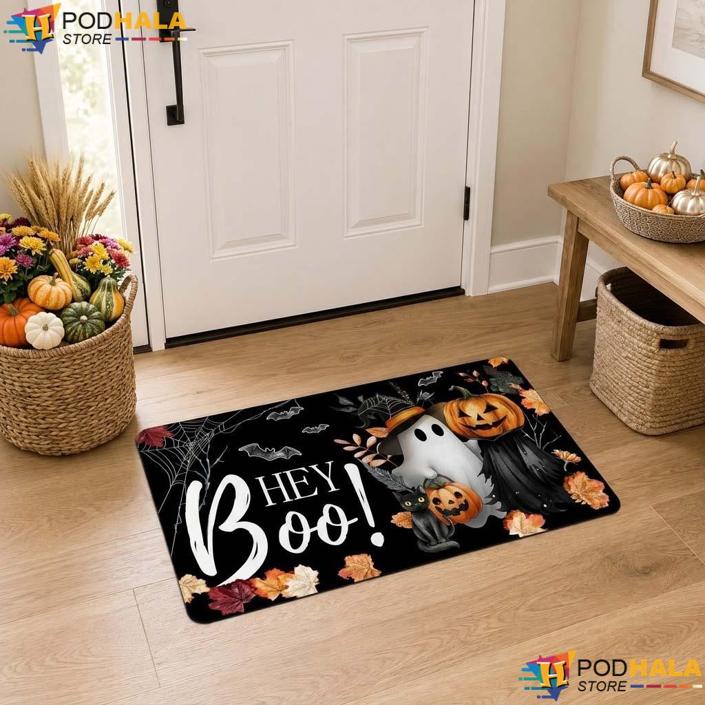 Hey Boo Scary Clown Doormat Cute Halloween Ghost Welcome Entrance Rug Decor