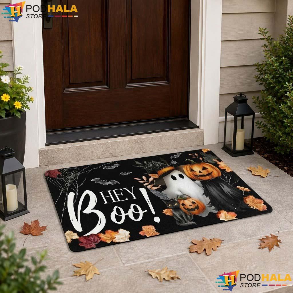 Hey Boo Scary Clown Doormat Cute Halloween Ghost Welcome Entrance Rug Decor - View 1 Hey Boo Scary Clown Doormat Cute Halloween Ghost Welcome Entrance Rug Decor - View 1