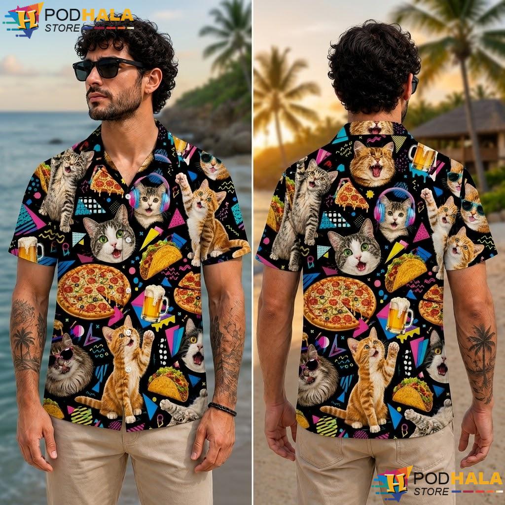 Hilarious Pizza Cat Tropical Shirt Vibrant Mens Short Sleeve Button Down Hilarious Pizza Cat Tropical Shirt Vibrant Mens Short Sleeve Button Down