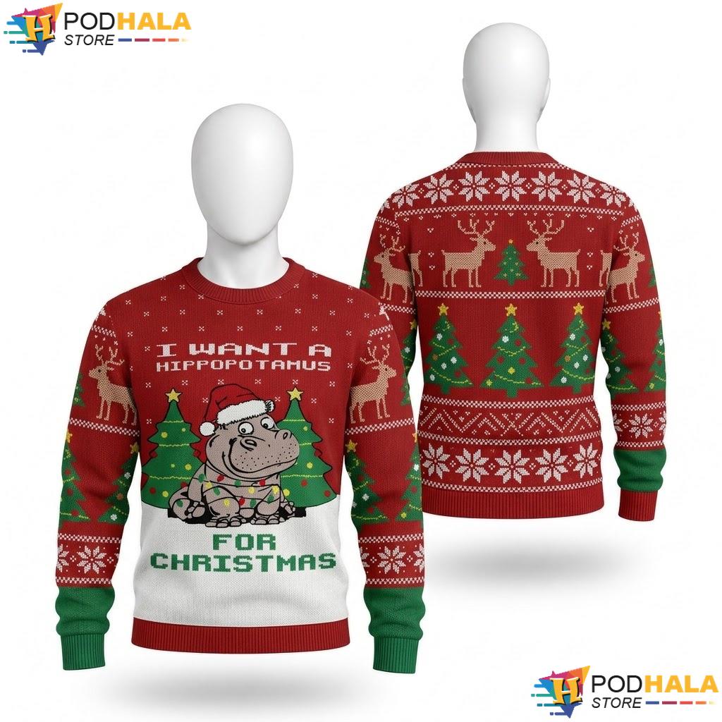 Hippopotamus Funny Christmas Sweater Humorous Holiday Graphic Pullover