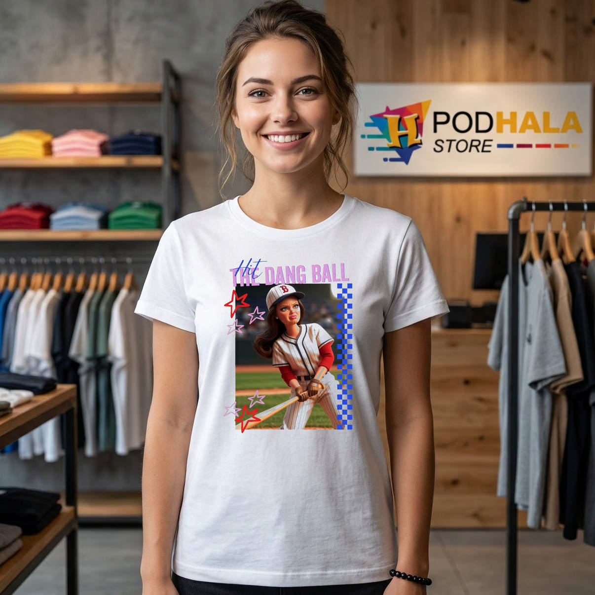Hit The Dang Ball Baseball Shirt Distressed Doll Face Funny Meme Graphic Art