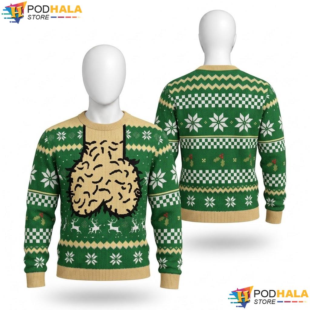 Holiday Balls Ugly Christmas Sweater Funny Dark Green Mens Apparel Top