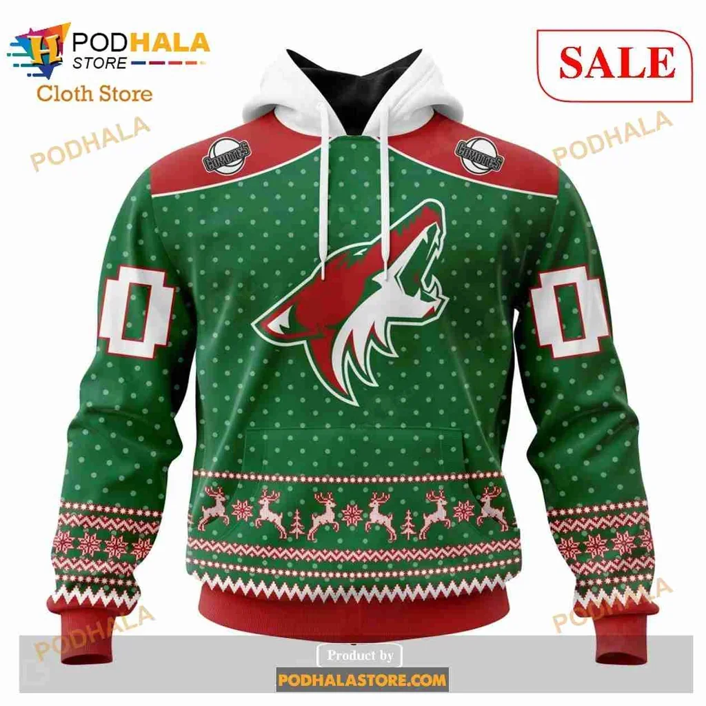 Holiday Coyote 3d Hoodie With Christmas Ornaments And Snowflakes