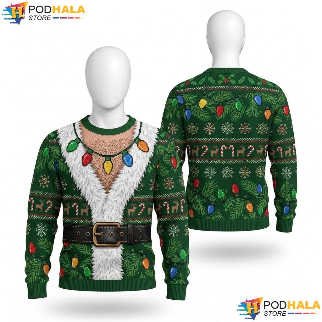 Holiday Lights Collar Ugly Sweater Playful Faux Fur Festive Winter Knit