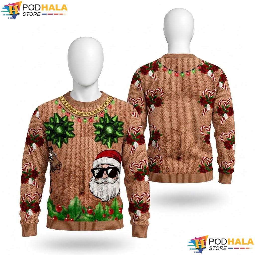 Holly Candy Cane Humorous Ugly Sweater Funny Santa Festive Holiday Top