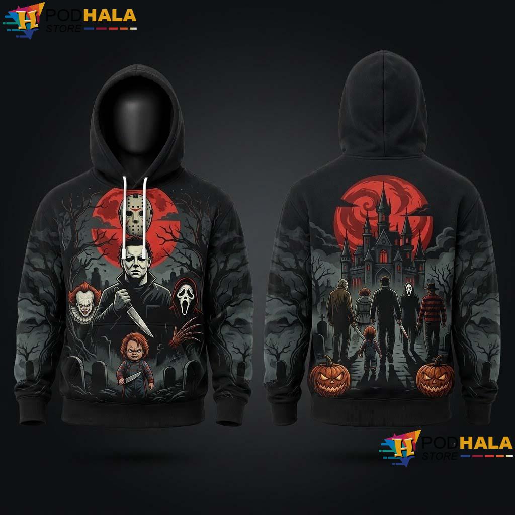 Horror Castle Halloween 3D Hoodie Vintage Scary Movie Character Apparel