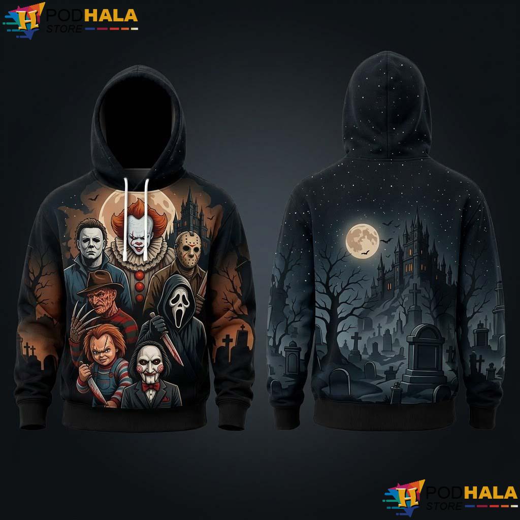 Horror Characters Movie 3D Hoodie Retro Scary Halloween Gaiter Apparel