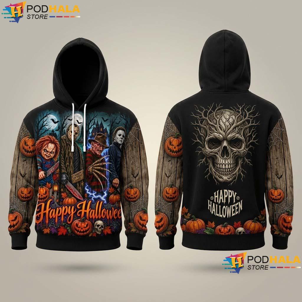 Horror Icons Halloween 3D Printed Hoodie Happy Chucky Jason Freddy Top