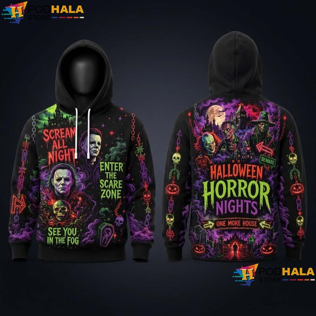 Horror Nights Halloween 3D Hoodie Skull Spooky Scary Movie Gift Apparel