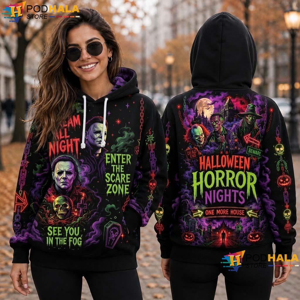 Horror Nights Halloween All Over Print Hoodie Skull Spooky Scary Movie Gift Apparel Horror Nights Halloween All Over Print Hoodie Skull Spooky Scary Movie Gift Apparel