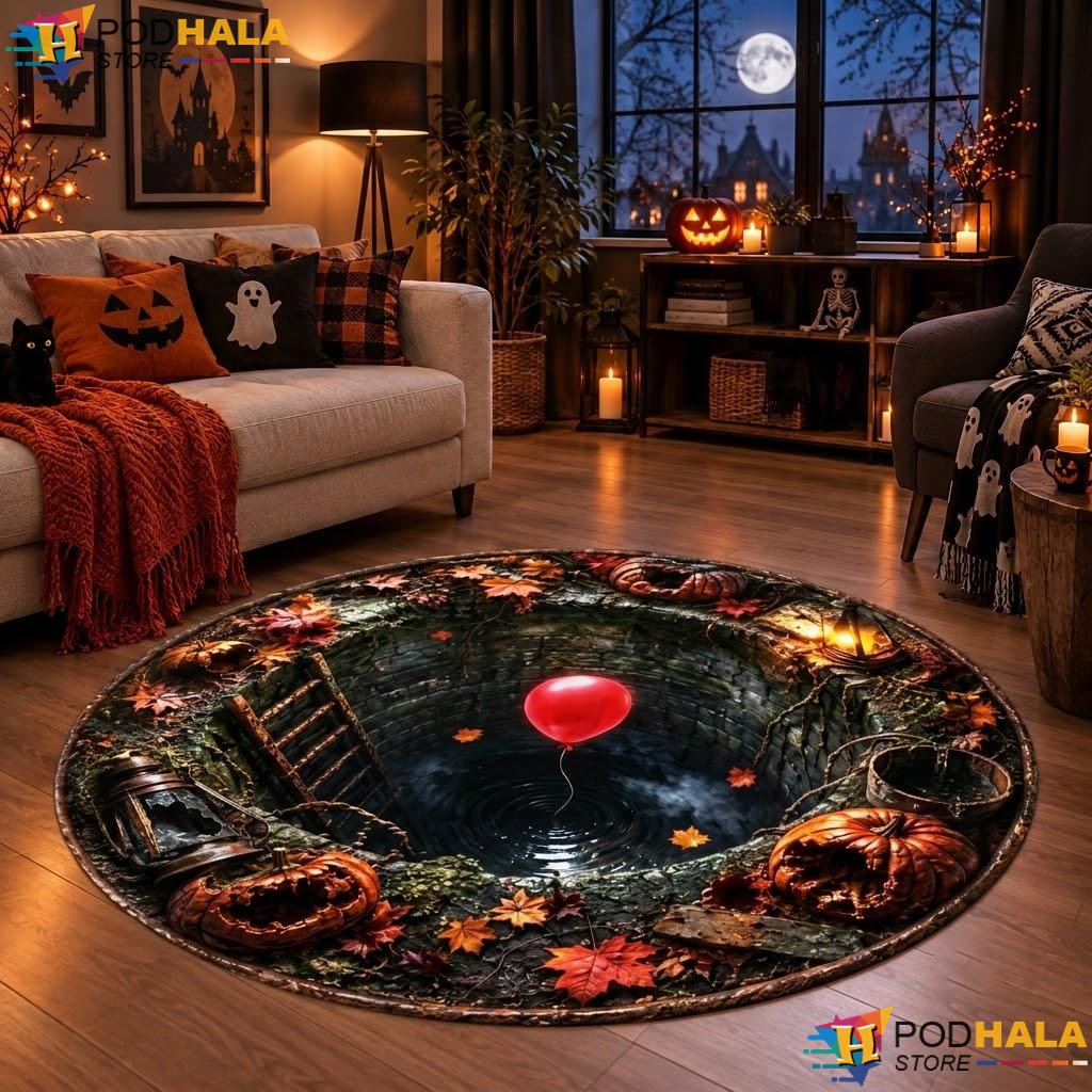 Horror Themed Illusion Halloween Round Area Rug 3D Spooky Room Decor