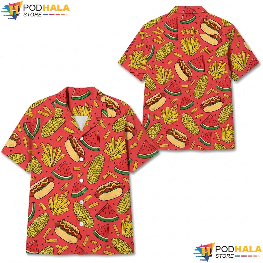 Hot Dog Fries Food Hawaiian Shirt Vibrant Graphic Summer Casual Top